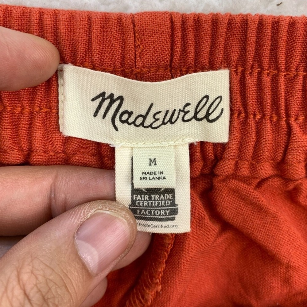 Madewell Linen-Blend Track Shorts Womens M Orange Pleated Elastic Waist Pull On - Picture 7 of 9